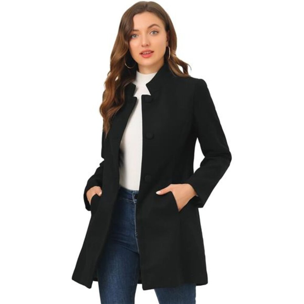 Women's Winter Overcoat Mid-Long Stand Collar Single Breasted Coat Outerwear